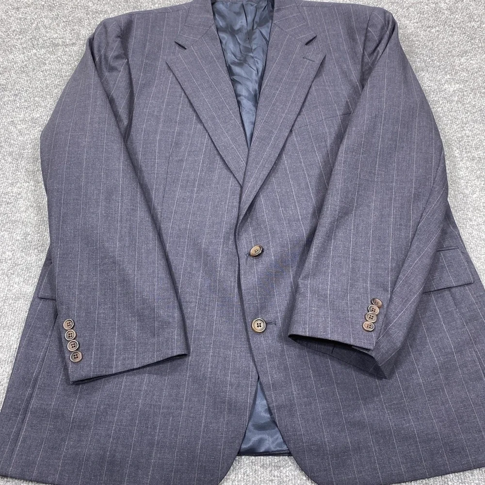 Vintage Chaps Ralph Lauren Suit Jacket Mens 48 Blue Striped Wool 2-Piece